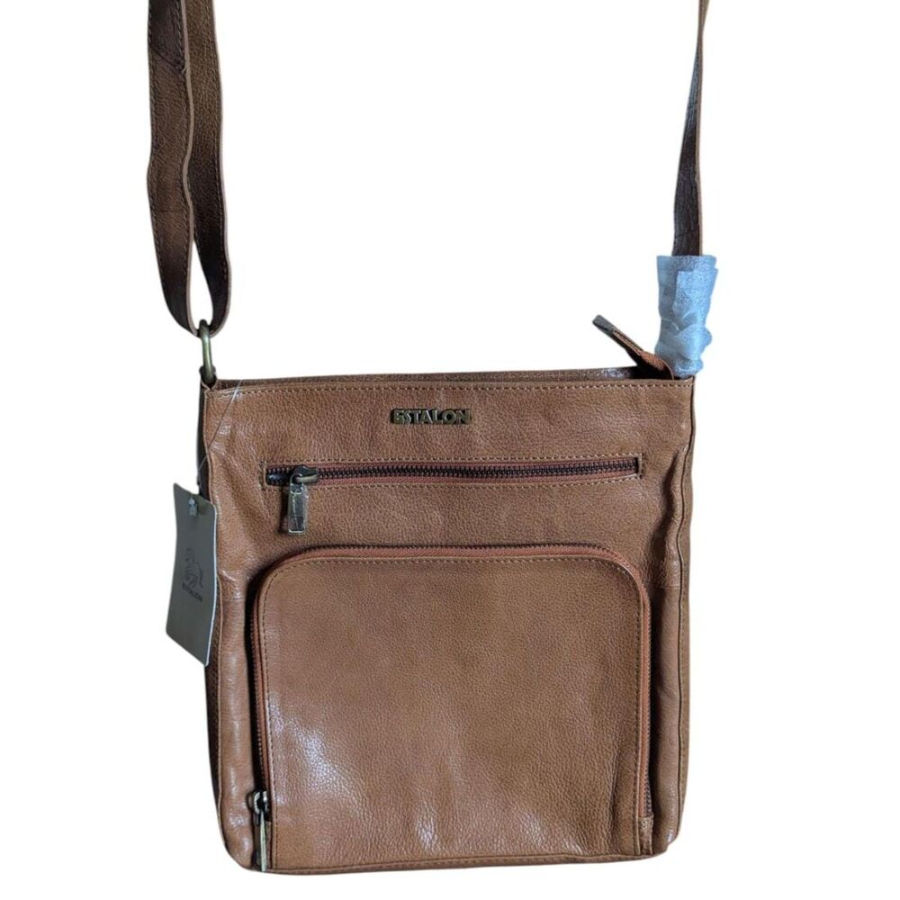 Estalon Cognac Leather Crossbody Bag, NWT